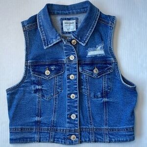 Wax Jeans Classic Cropped Denim Vest Blue Denim Sleeveless Jacket Medium